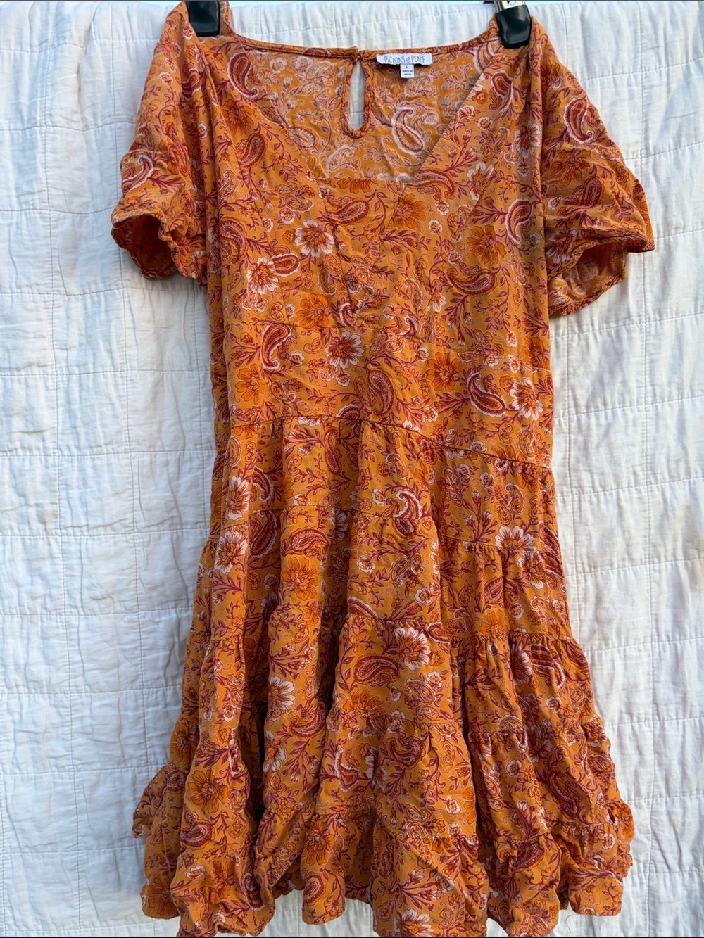 Patrons of Peace Orange Paisley Tiered Mini Dress
